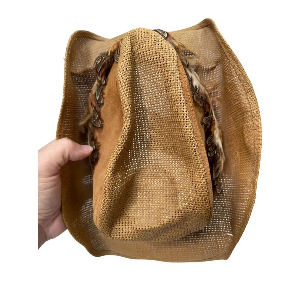 Wolverine Western Wear Womens Brown Feathered Straw Cowboy Hat M SKU 9388 - Picture 6 of 13